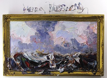 email. nigel mullins. heroic prosperity 2015. oil on superwood wire and antique frame 75 x 100 cm