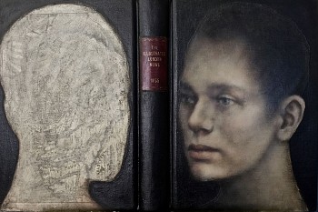 shany van den berg the book oil and mixed media on vintage book book linen