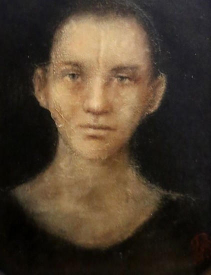 SHANY VAN DEN BERG, Texture of A Portrait
Oil on vintage linen book cover