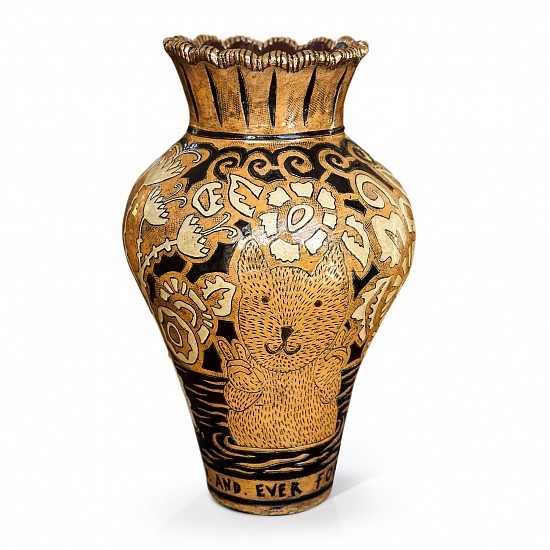 LUCINDA MUDGE, Vase with Catteau Pattern and Vipoo's Peace Sign
Ceramic, gold lustre