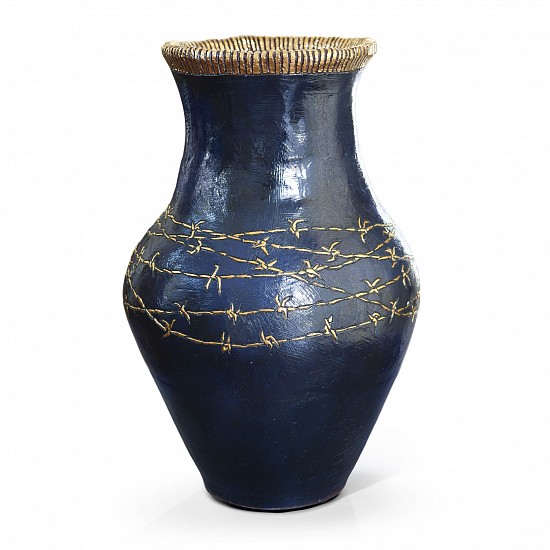 LUCINDA MUDGE, Deep Blue Vase with Gold Razor Wire
Ceramic, gold lustre