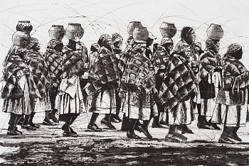 Phillemon Hlungwani, Tsako Wa Moya Wu Suka Eka Xikwembu II, etching, 150 x 102 cm