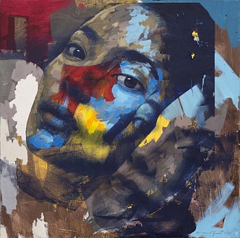 Divergent, 2019, Oil & Silkscreen on Linen, 90x90cm copy