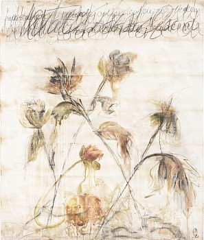Shany van den Berg, At Water's Edge, charcoal, watercolour and oil on vintage map, 115cm by 90cm