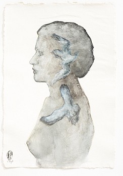 Shany van den Berg, Phoenix, watercolour and collage on vintage paper, 62 x 42 cm