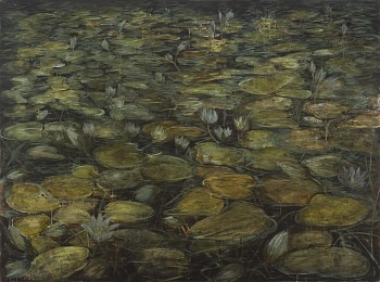 Shany van den Berg, Pond of Kaai'mans blom, Charcoal and oil on board, 183 x 137 cm