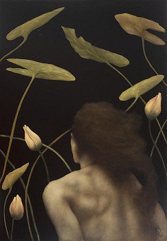 Shany van den Berg, Swimming in the Pond Towards Herself, oil on board, 90 x 70 cm