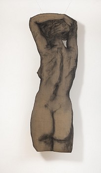 Shany van den Berg, The Naiad water nymph female spirit presiding over any body of fresh water, charcoal and oil on linen cut out nude mobile, 75cm by 200cm 1