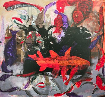 Beezy Bailey, And the Fish were Plentiful, mixed media on canvas, 110 x 120 cm LOW