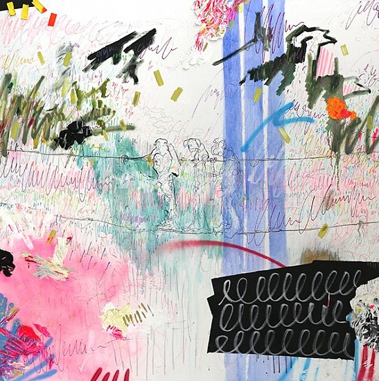 ELIZE VOSSGATTER, A Voyage Of Folly
Oil paint, sharpies, beeswax, pigment, chalkboard paint, pencil and tape on canvas