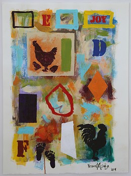 LOW WAC22042 VALPI MZIMBA ABSTRCT WITH ROOSTER ACRYLIC ON PAPER 77 X 56