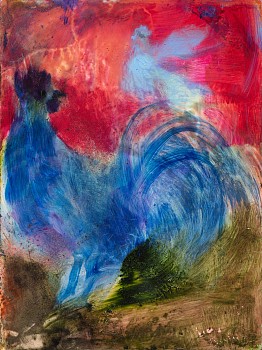 Beezy Bailey, Blue cock, Oil on board, 40.5 x 30 cm
