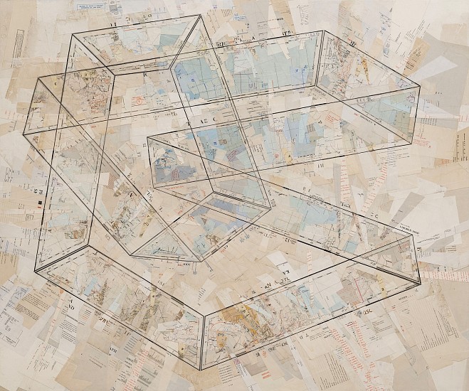 GERHARD MARX, CAVE
RECONFIGURED MAP FRAGMENTS ON ACRYLIC GROUND AND CANVAS