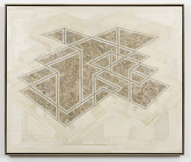GERHARD MARX, THE SAME PLACE EXCAVATED THREE TIMES (A CARTOGRAPHY OF CAVITIES)
RECONFIGURED MAP FRAGMENTS ON CANVAS