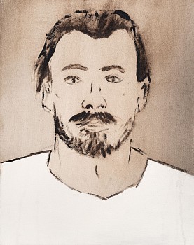 brett seiler portrait 32 bitumen and roof paint on canvas 49.5 x 39 cm