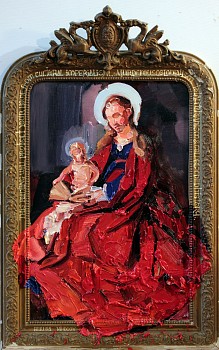 nigel mullins mother of unknowable futures. 2024. oil on canvas in found frame