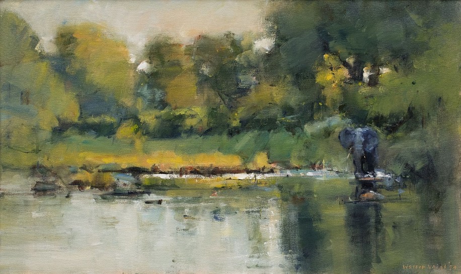 WALTER VOIGT, Bathing Elephant, Shingwedzi River
Oil on canvas