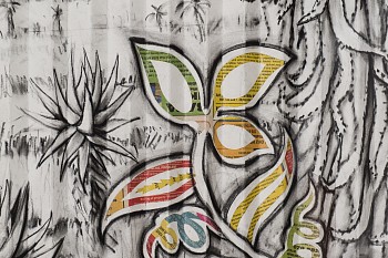 Gary Stephens, Afternoon Light on Graaff Reinet Aloes, charcoal and newsprint collage on pleated paper, (c) Matt Slater LR(detail7)