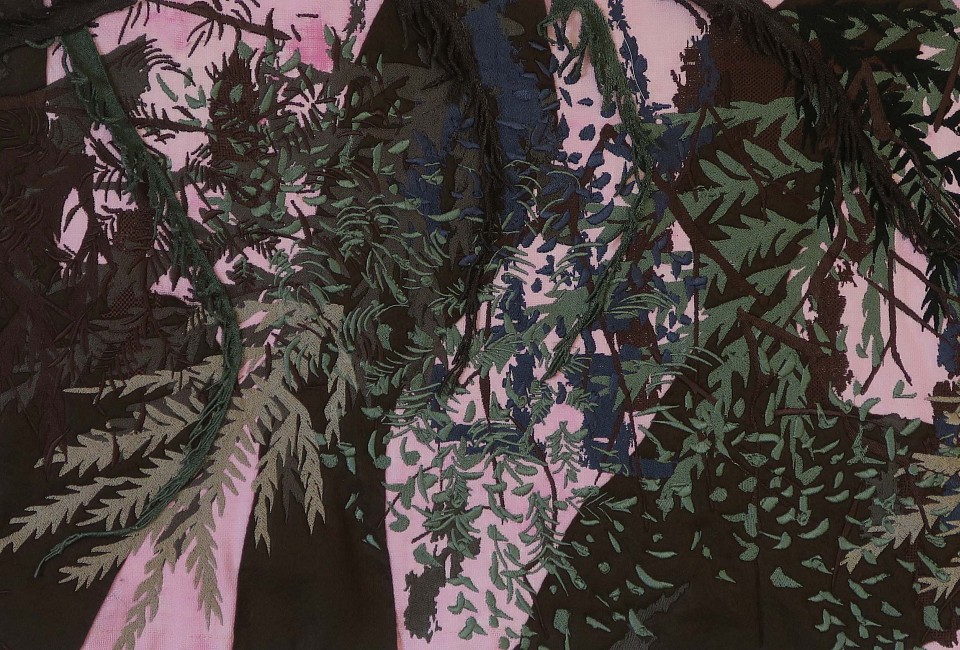 Arabella Caccia, Garden of Remembering I, aplique and embroidery on linen, 37 x 104 cm LR