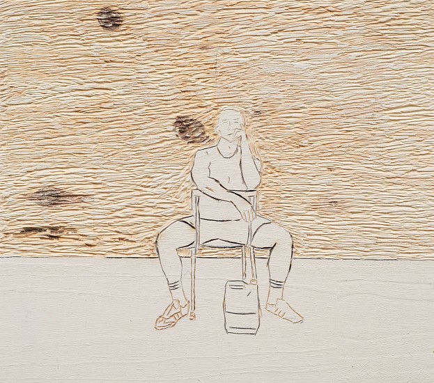 BRETT CHARLES  SEILER, Ryan on Chair
engraving on painted wood