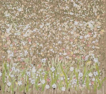 arabella caccia veld flowers embroidery and applique on hand painted silk 108 x 103 cm hr c matt slater 1 cropped