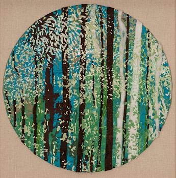 arabella caccia window to the wood ii embroidery and applique on hand painted silk 54 cm diameter hr c matt slater 1 cropped