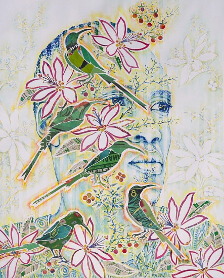 GARY STEPHENS, Paul with Malachite Sunbirds
Chalk pastel and newsprint collage on paper