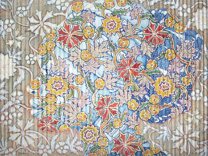 GARY STEPHENS, Blue Leticia with Polkadot Scarf
chalk pastel and newsprint collage on folded paper