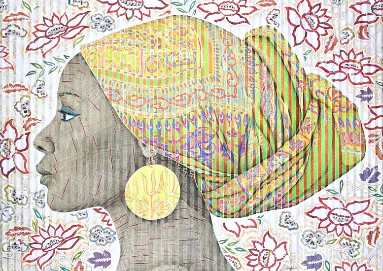 GARY STEPHENS, Buyane with Chartreuse Scarf
chalk pastel, newsprint collage and charcoal on folded paper