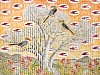 gary stephens yellow hornbill with sunset shepards tree 114x 153cm chalk pastel charcoal and newsprint collage on pleated paper 2025 hr