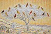 sparrow weaver acacia kalahari 78 x 114 cm chalk pastel newsprint collage and charcoal on paper