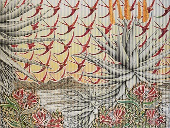 twilight aloes with red swallows graaf reinet 114 x 151 cm