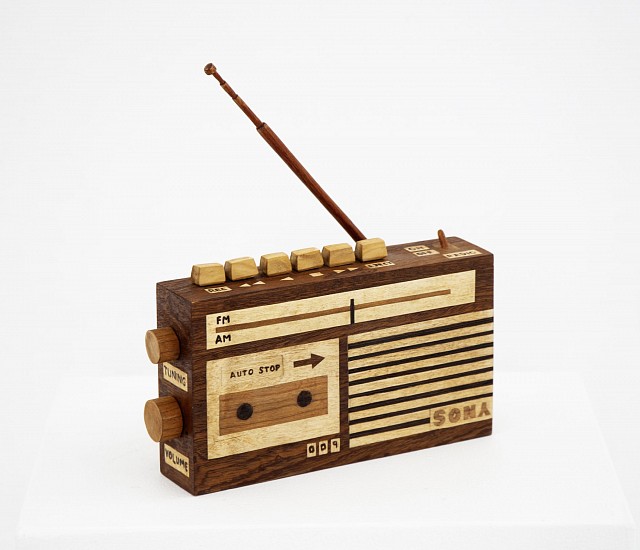 LUCA EVANS, Knockoff
African mahogany, birch, cherry, kiaat, maple, meranti, teak, walnut, wenge, yellow wood and aluminium on pine