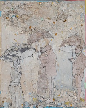 thonton kabeya rainy day ii chalk paint walnut powder and newspaper ink transfer on sculpted canvas 78 x 63 cm hr c matt slater 1 cropped