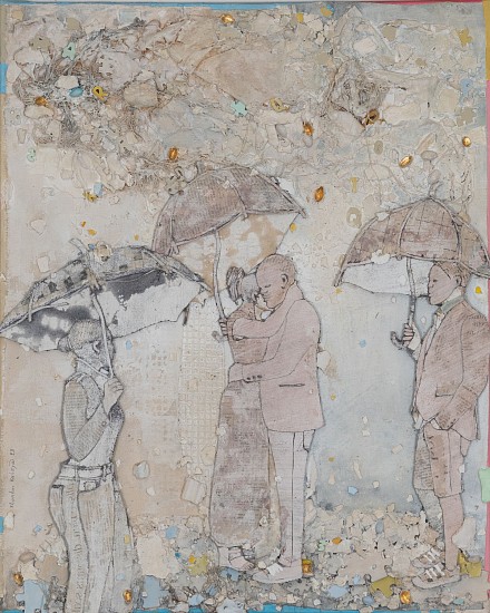 THONTON KABEYA, Rainy Day II
CHALK PAINT, WALNUT POWDER AND NEWSPAPER INK TRANSFER ON SCULPTED CANVAS