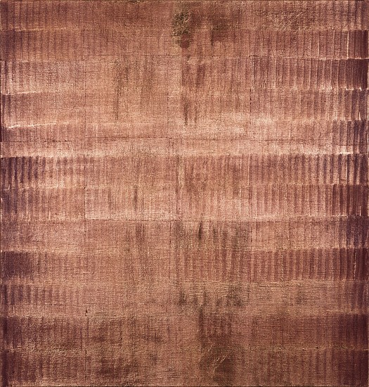 CATHY ABRAHAM, Copper ghost
oil and copper leaf on dyed red linen