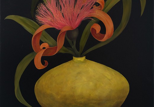 Shany van den Berg Curls and swirls in yellow vase, oil on linen, 100 x 100 cm LR (c) Mike Hall