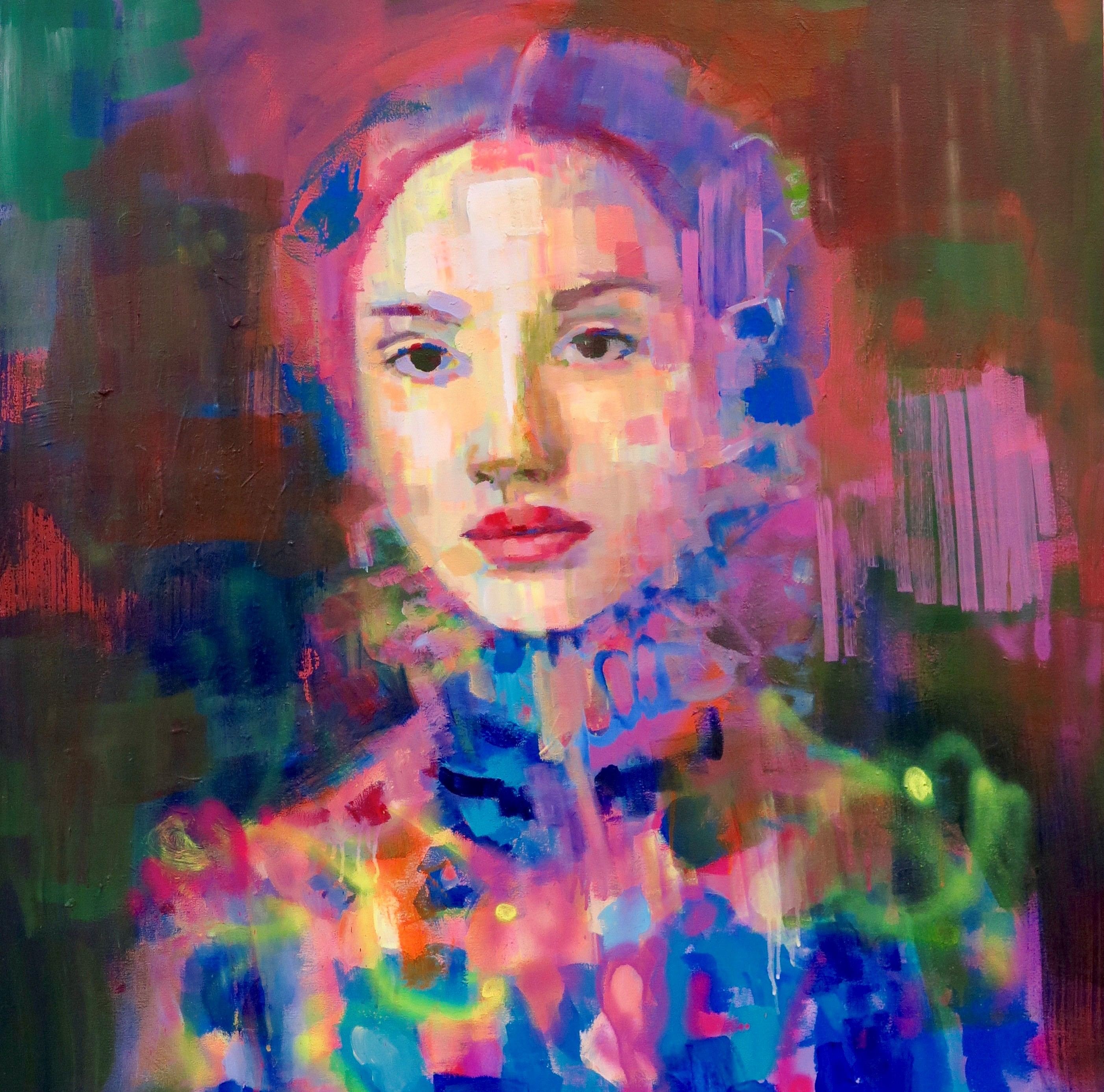 Kilmany Jo Liversage, ORPHIAH, acrylic, aerosol spray and marker on canvas, 100 x 100 cm