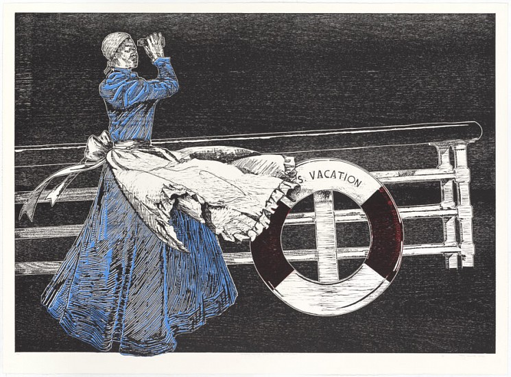 MARY SIBANDE, Leisurely Sailing: Sophie with her binoculars
woodcut and monotype