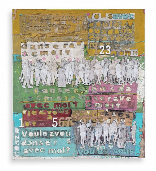 THONTON KABEYA, White Party SBK 1
chalk paint, acrylic and newspaper ink on canvas