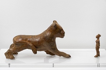 Deborah Bell, Young lioness and figure, bronze, 18 x 34 x 10 cm & 12 cm HR (c) Damian Griffiths (1)
