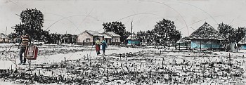 LR Kaya ro saseka (beautiful home), charcoal and chalk pastels on paper, 41 x 116 cm
