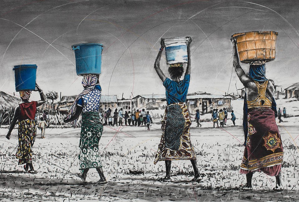 LR Vavansati vo tiva ti mhaka ta vona (women who understand their assignment) 2, charcoal and chalk pastels on paper, 75 x 118cm