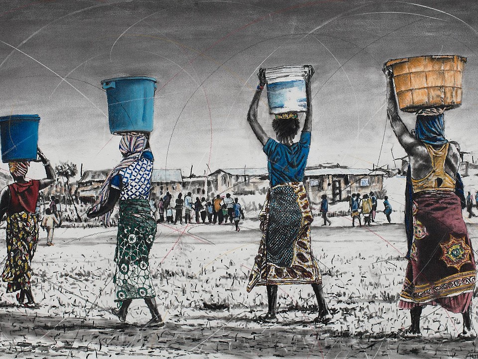 LR Vavansati vo tiva ti mhaka ta vona (women who understand their assignment) 2, charcoal and chalk pastels on paper, 75 x 118cm