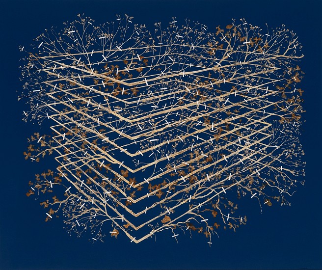 GERHARD MARX, Hedge
plant material, tissue paper and acrylic ground on canvas and board